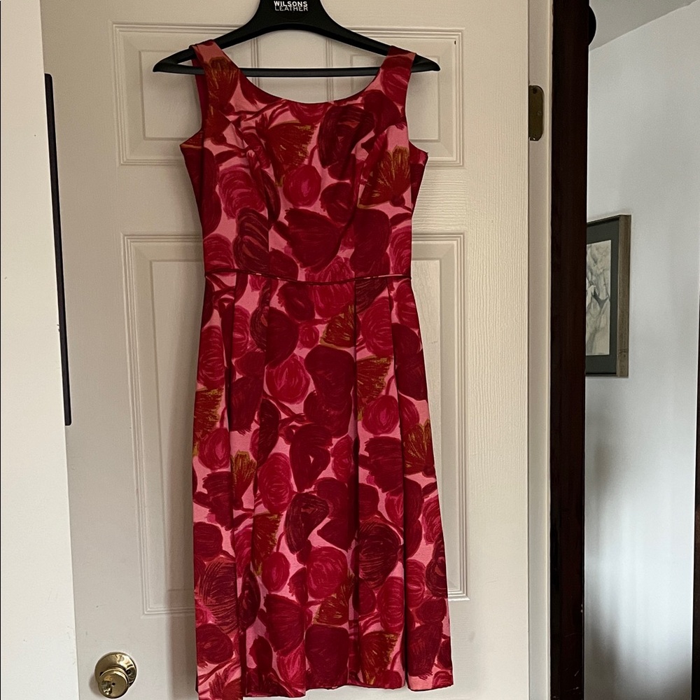 Vera Wang Red and Pink Floral Midi Dress